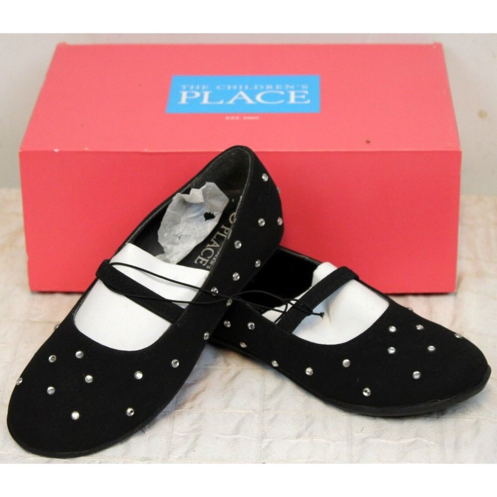 Childrens Place Stone Flat Ballet Shoe Slipper Dress Rhinestones Girl sz 6 Black